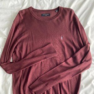 All Saints Mens Red Pull Over Sweater Size Large